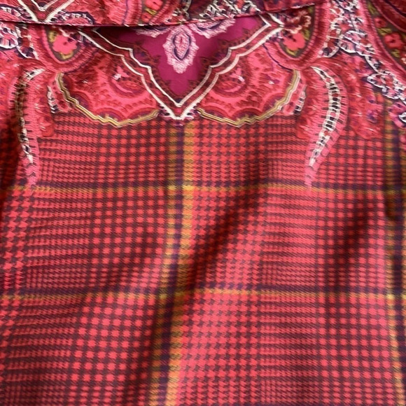 Isaac Mizrahi Live! Tunic Top Women’s 2X Paisley & Plaid Print Plum Silky Boho - Picture 6 of 16
